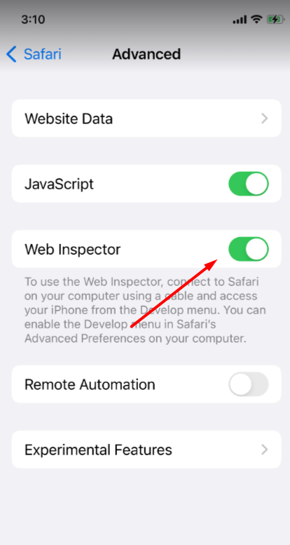 Debug website on iPhone using Web Inspector image 4